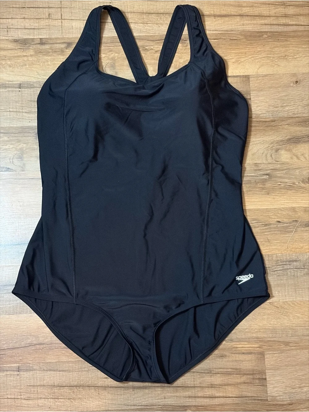NWOT Speedo Black Solid Racerback One-Piece Swim Suit Sz 24 pool Beach travel